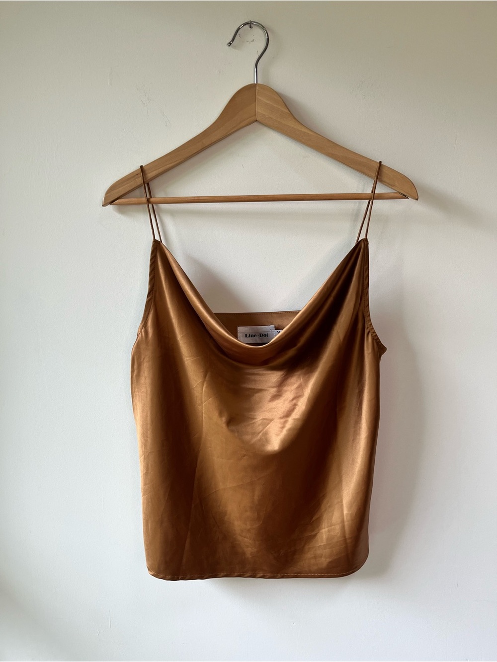 Line & Dot Luxe Satin Copper Cowl Neck Cami With Tassel Spaghetti Straps - M